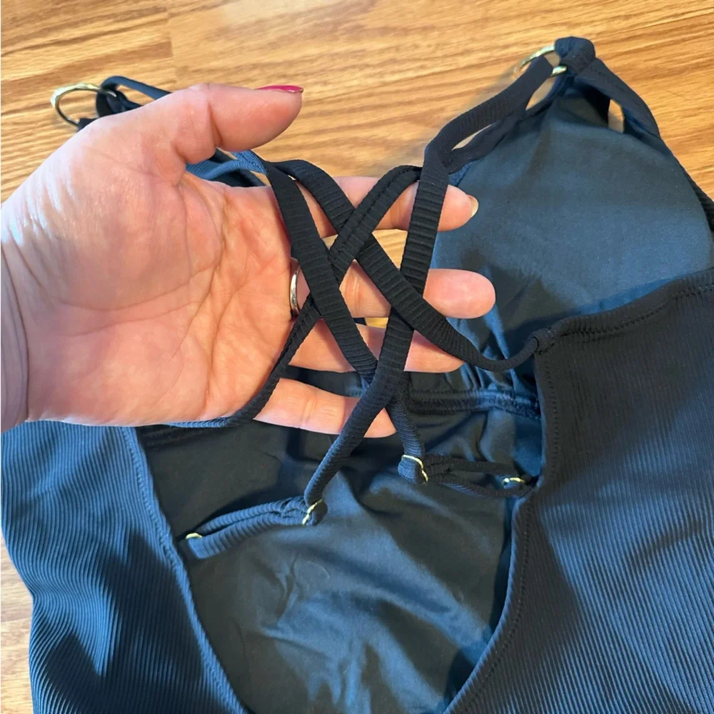 NWT Charmo Black Ribbed Ruched One-Piece Swimsuit Size L - Picture 8 of 12